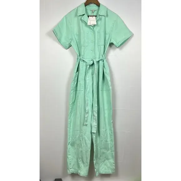 NWT Skies Are Blue Kendall Utility Jumpsuit Green Mint Sz L - Picture 5 of 9